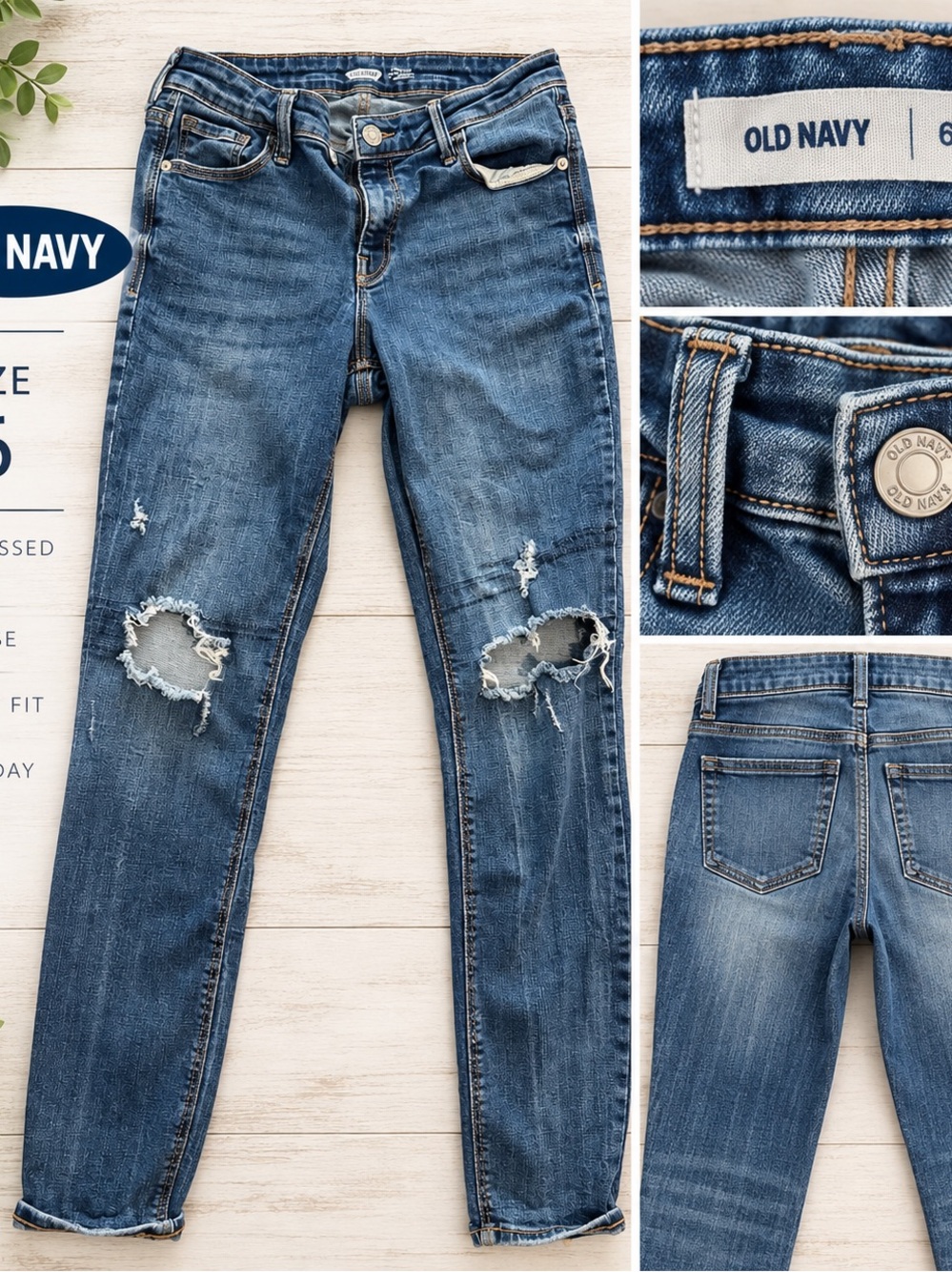 Old Navy Women's Blue Distressed Skinny Jeans